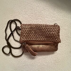 Elegant Bronze Woven Crossbody Bag